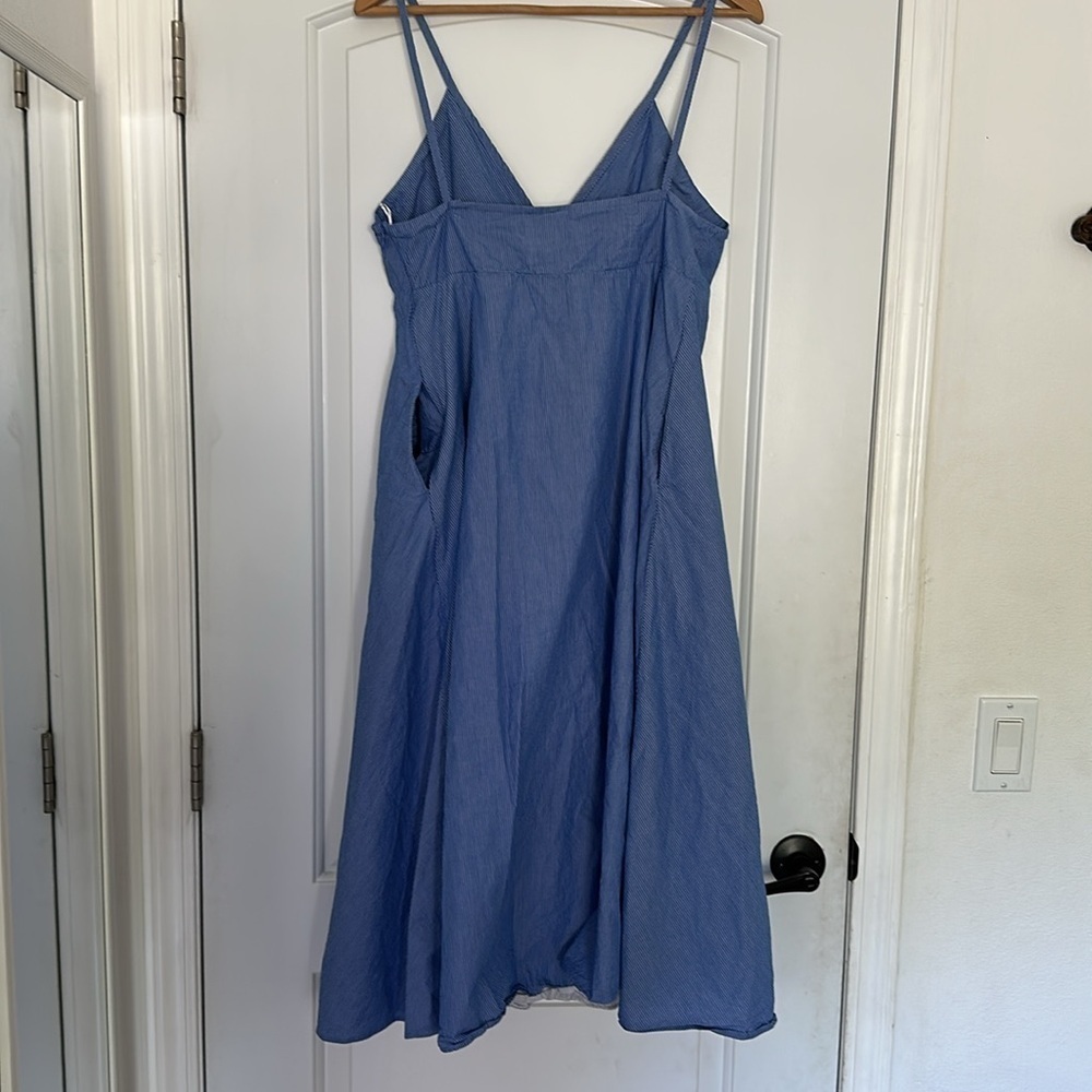 Zara Poplin Pinstripe Blue Midi Dress Pockets Sz M - Picture 13 of 14